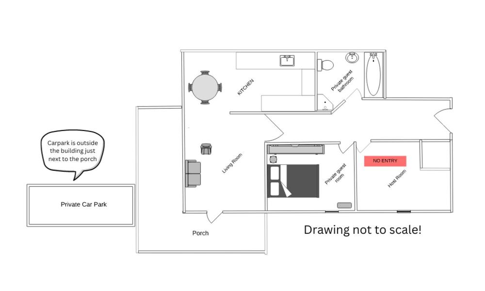 a floor plan of a small room with a drawing not to scale at Our Tiny Little Home in Cork