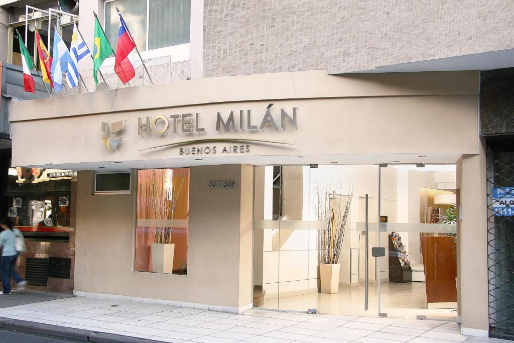 a hotel milan storefront with a sign on it at Hotel Milan in Buenos Aires