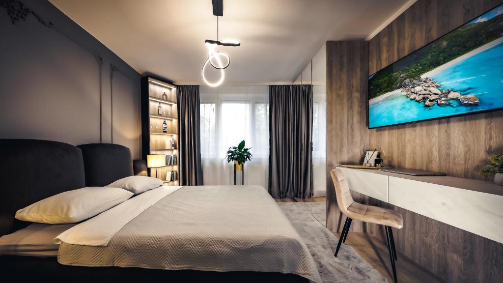 una camera con letto e TV a parete di Central Luxury Home a Timişoara