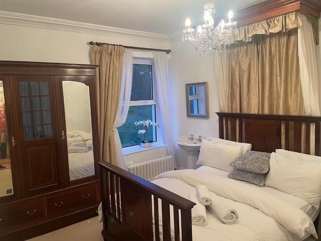a bedroom with a bed and a large mirror at Brackfield House Deal 49 in Killaloo