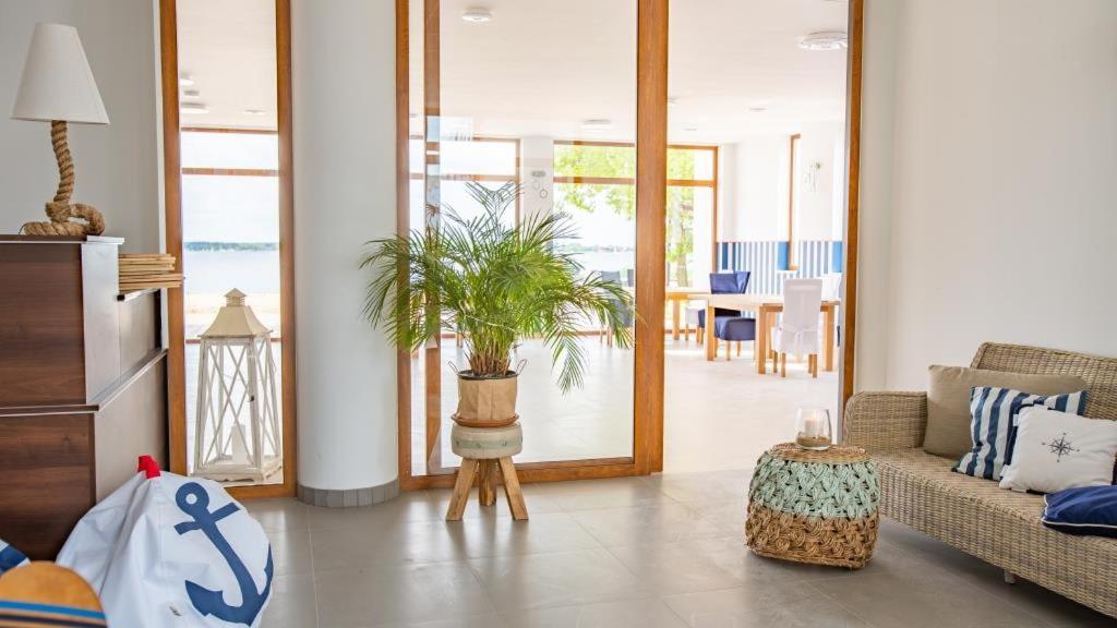 a living room with a couch and a potted plant at Relax place & restaurant in Zegrze Południowe