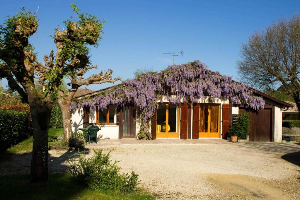 a house with a bunch of purple flowers on it at Gite de la mousque in Castets