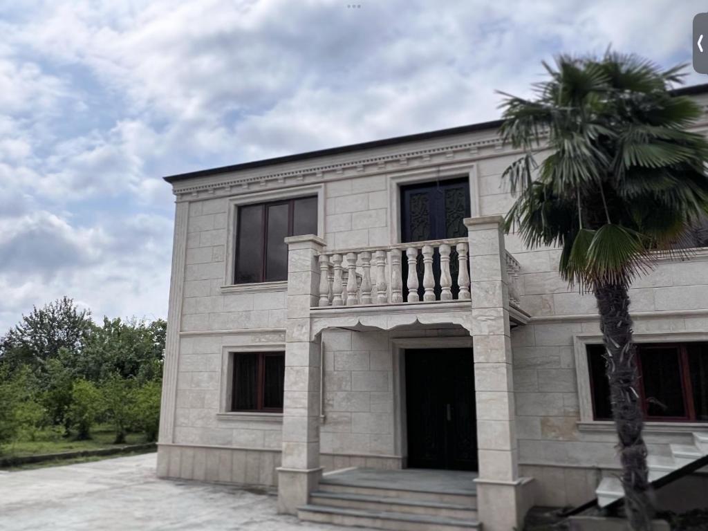 a house with a palm tree in front of it at Gardenia in Tskaltubo