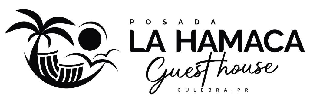 logotipo en blanco y negro para una pensión hawaiana en Posada La Hamaca, en Culebra
