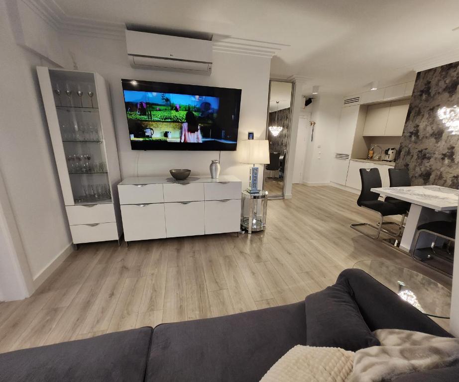 TV a/nebo společenská místnost v ubytování Apartament Mięta