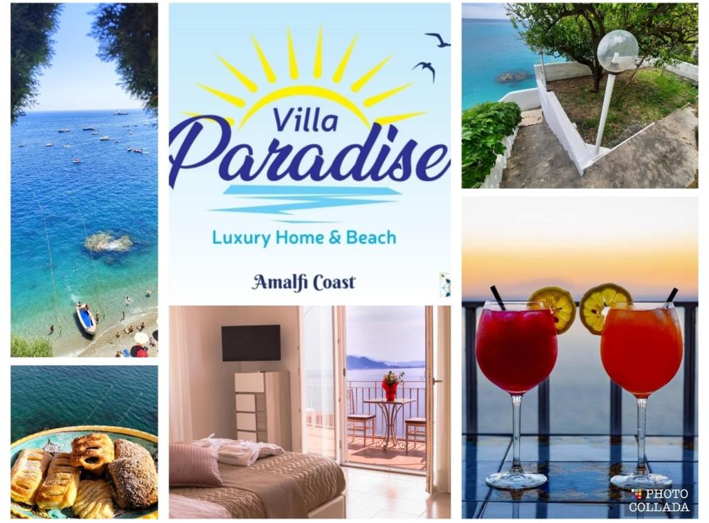 uma colagem de fotografias de uma casa de luxo no paraíso e praia em Villa Paradise (Amalfi Coast - Luxury Home - Beach) em Vietri