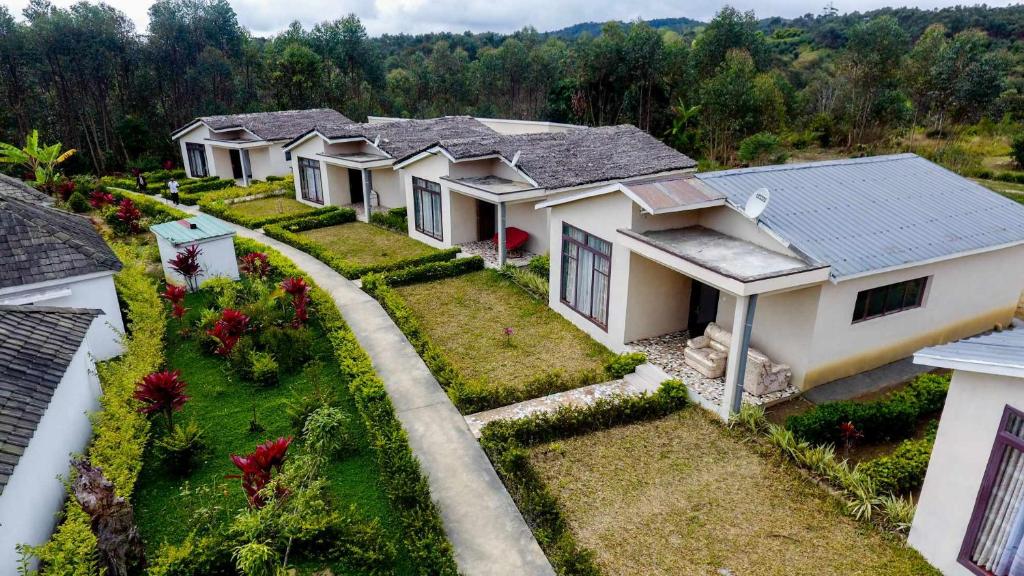 an aerial view of a row of houses at OKA Forest Lodge in Andasibe