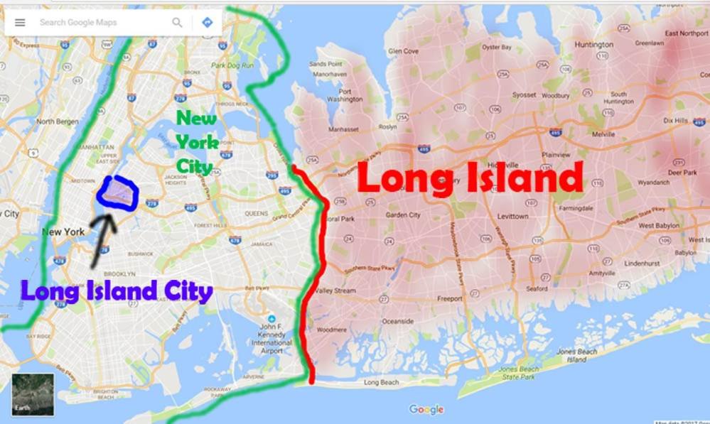 a map of long island with a long island city highlighted at 2 Bedrooms apartament one stop from Manhattan in Weehawken