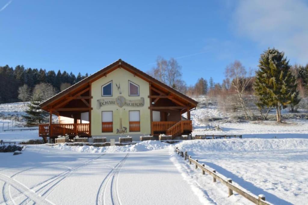 a large building with snow on the ground at Le Chalet du Bucheron in Gérardmer