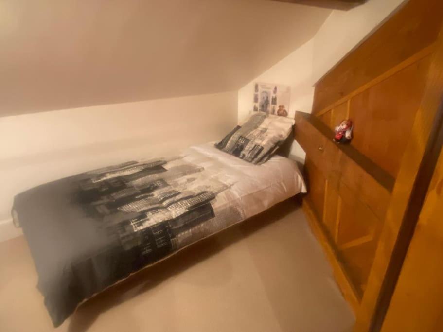 sypialnia z łóżkiem i drewnianą szafką w obiekcie Location montagne le Revard w mieście Pugny-Chatenod