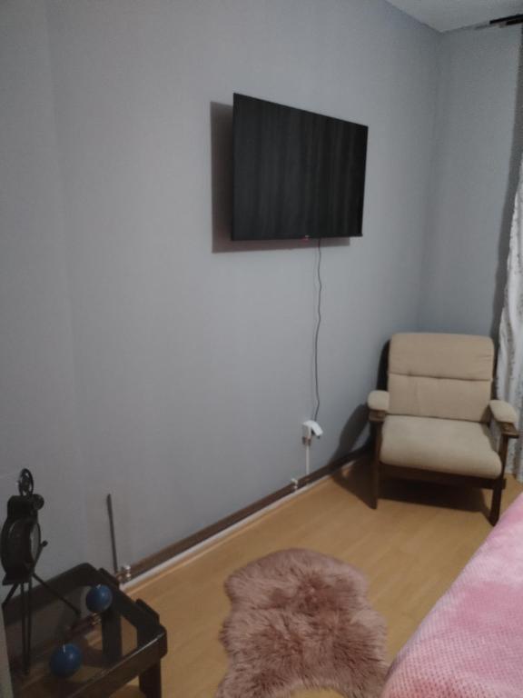 sala de estar con silla y TV de pantalla plana en Skitnica Marilyn, en Koprivnica