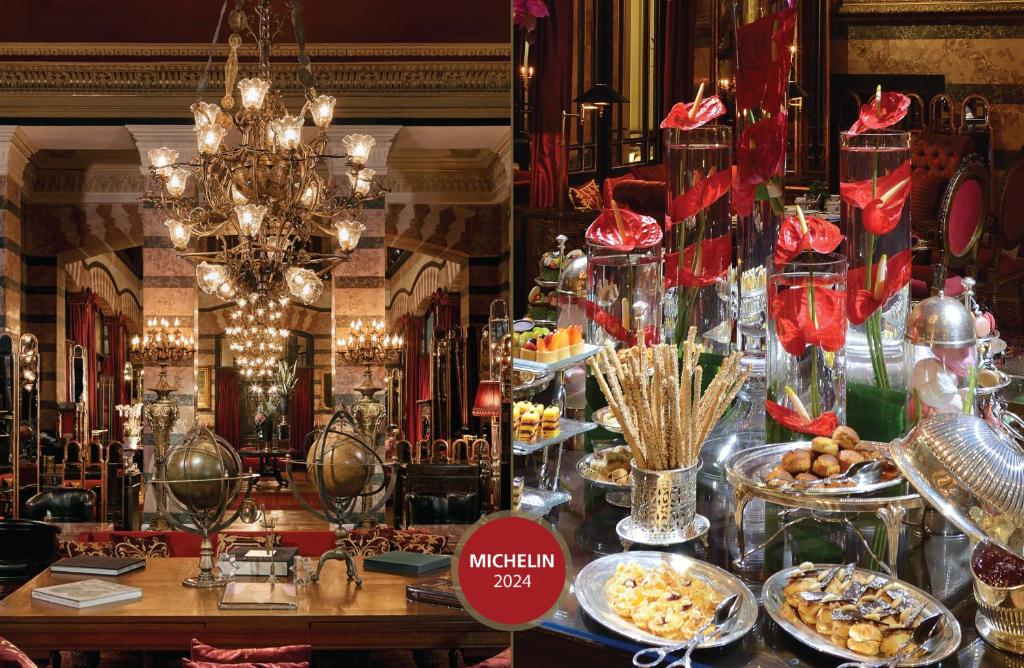 een winkel gevuld met gerechten van voedsel tentoongesteld bij Pera Palace Hotel in Istanbul
