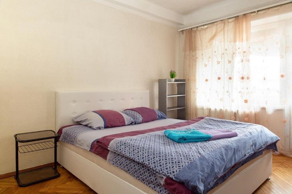 een slaapkamer met een bed met 2 kussens erop bij 53 вулиця Данила Щербаківського in Kiev