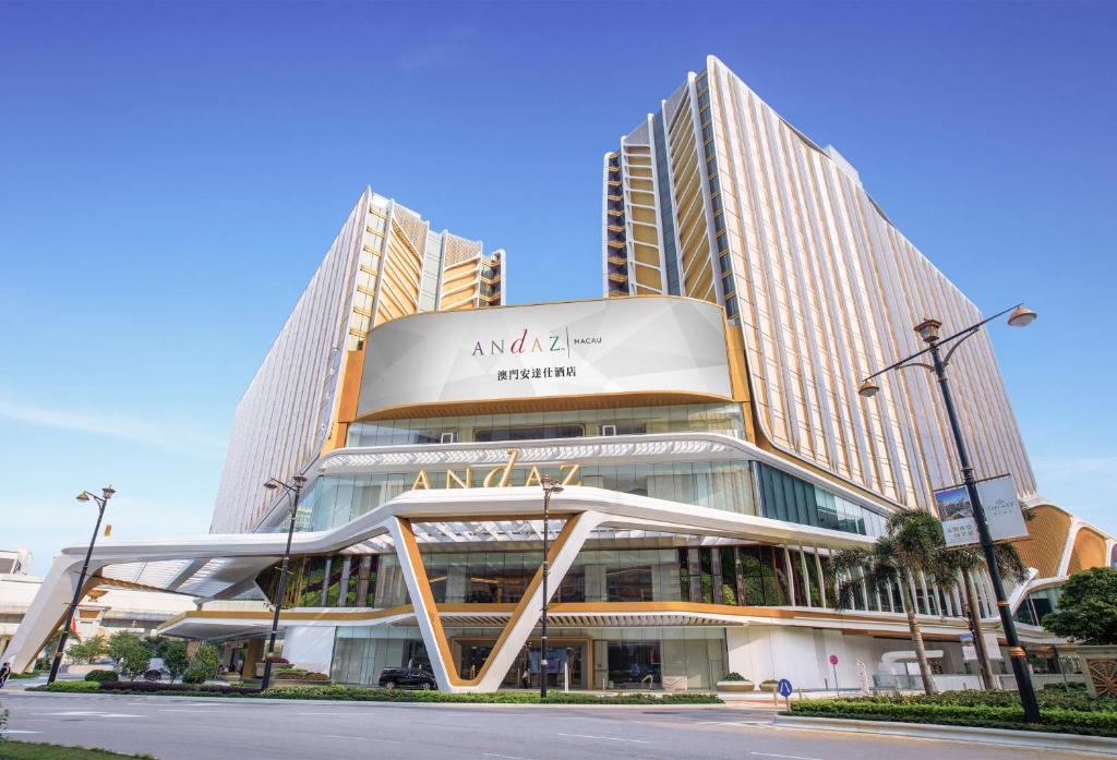 a building with a sign on the front of it at Andaz Macau in Macau