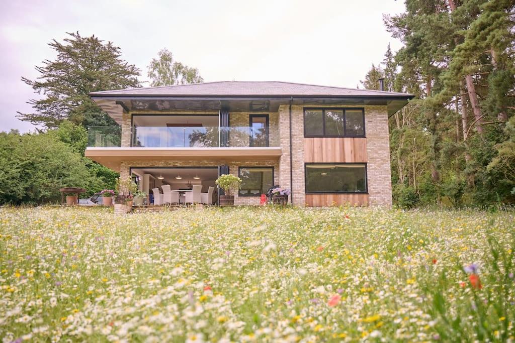 uma casa num campo com flores em Rural retreat by the river em Norwich