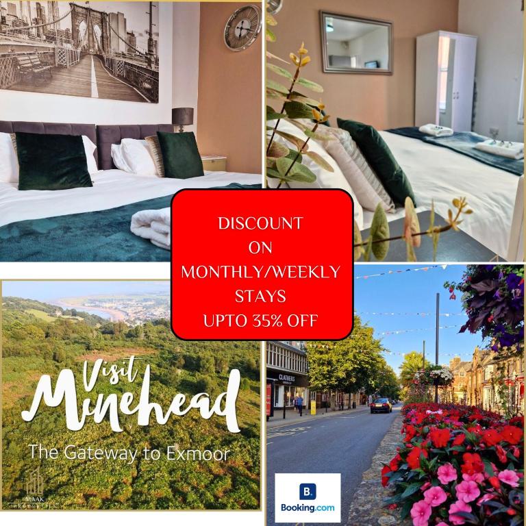 a collage of photos of a hotel room at Minehead Suite in Minehead