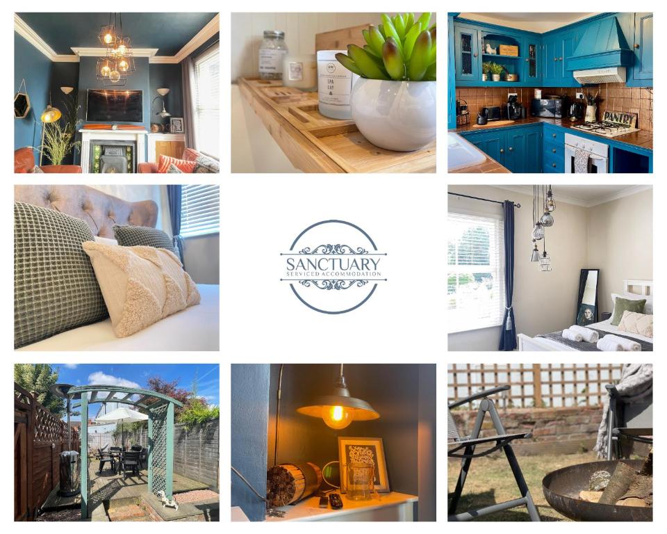 a collage of photos of homes with blue cabinets at Park View in Quorndon