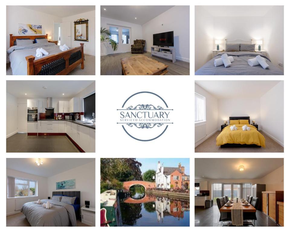 a collage of photos of a bedroom and a hotel at Home in Barrow-Upon-Soar in Barrow upon Soar