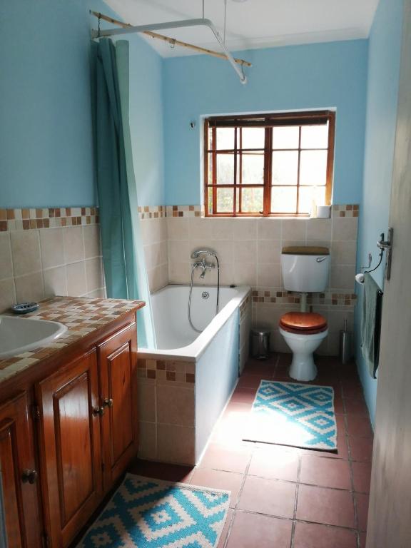 un bagno con vasca, WC e lavandino di Bushman's Pillow a Sanddrif