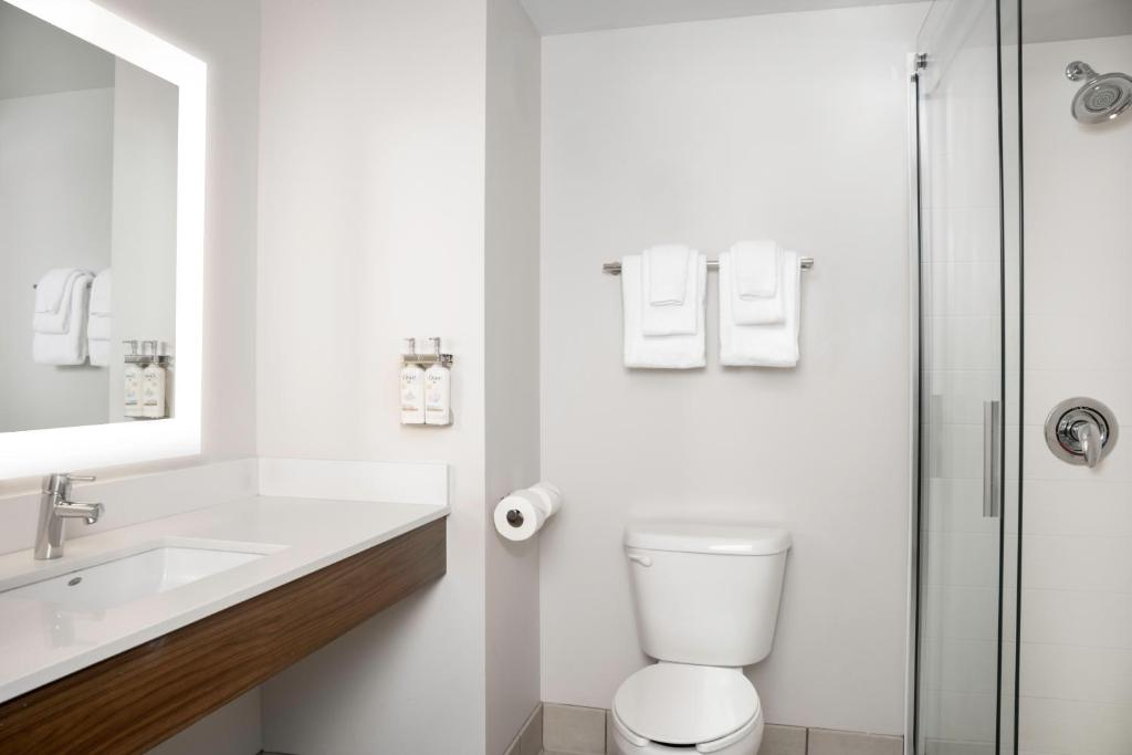 a white bathroom with a toilet and a sink at Holiday Inn Express & Suites Pittsburgh North Shore by IHG in Pittsburgh