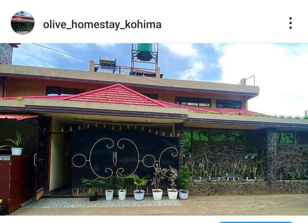 een gebouw met een poort met potplanten erop bij Olivehomestay in Kohīma