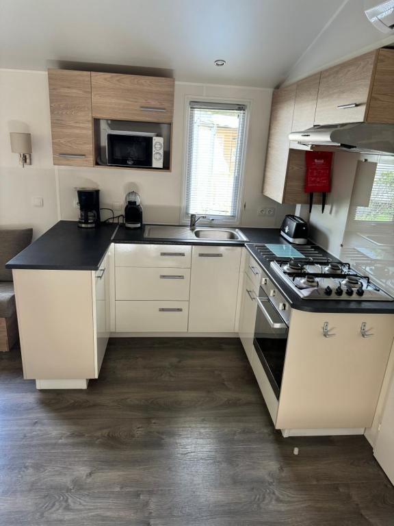 Kuchyň nebo kuchyňský kout v ubytování Best holiday Mobilhome camping le Mar Estang