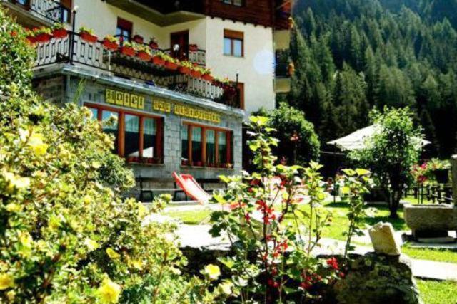 Un bâtiment avec un bouquet de fleurs devant lui dans l'établissement Hotel Le Campagnol, à Champoluc