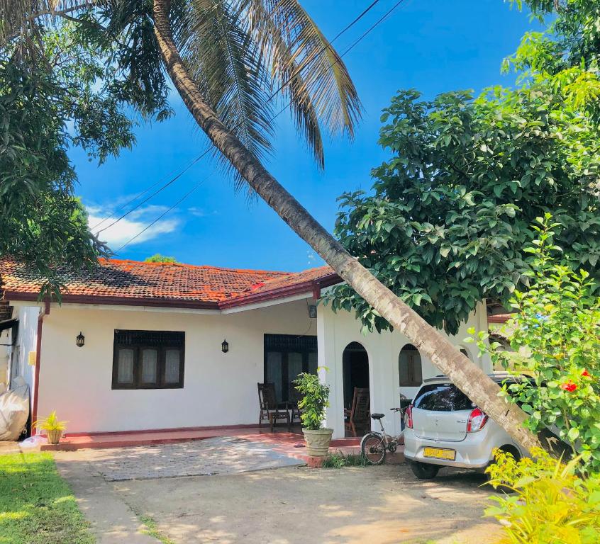 eine Palme, die über ein Haus lehnt in der Unterkunft Villa 163 in Negombo