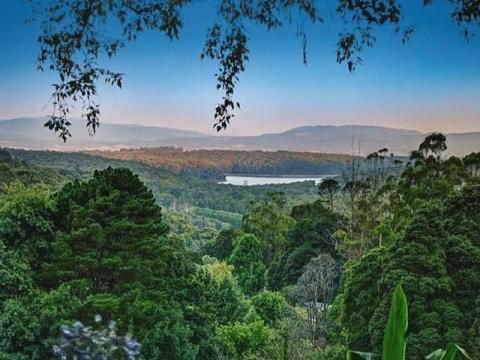 vistas a un bosque lleno de árboles y un lago en Villa Panorama en Kalorama