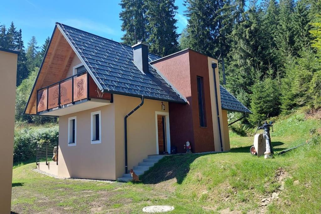 mały domek na szczycie wzgórza w obiekcie Siedls Enzian w mieście Hirschegg Rein