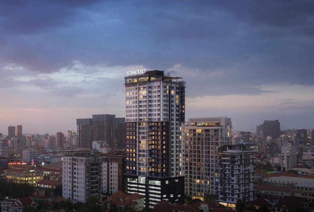 a tall building with a sony sign on top of it at Somerset Norodom Phnom Penh in Phnom Penh