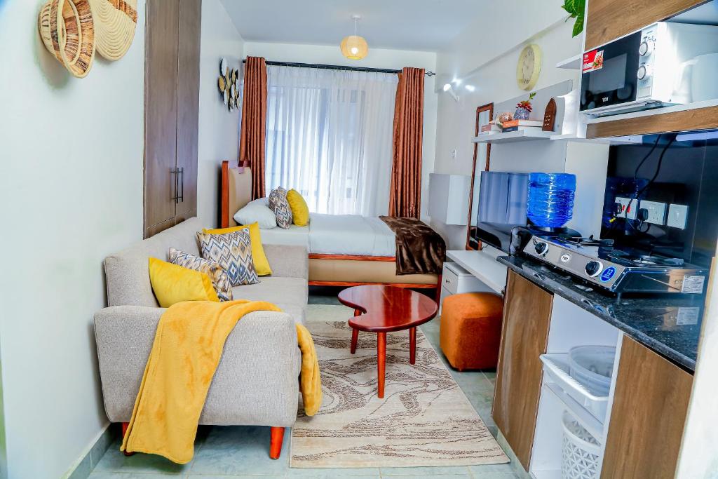 Una cocina o cocineta en Cedar Serene Studio Apartment, Kiambu Rd