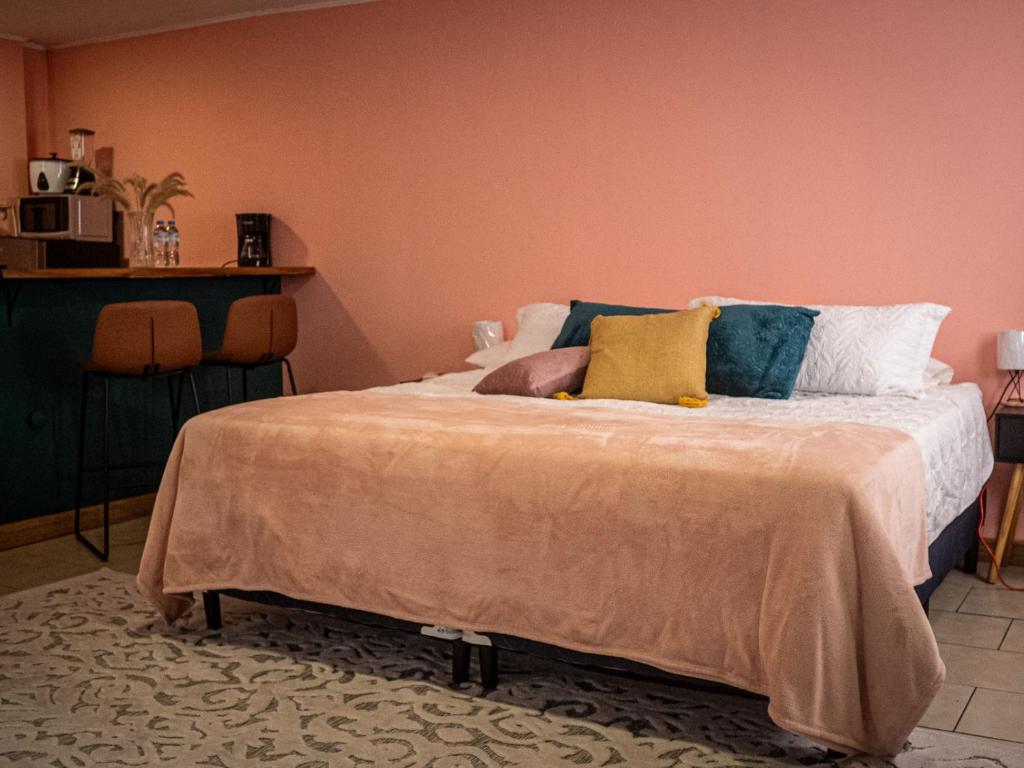 サンホセにあるLolas Hostal Apartamento Equipadoのベッドルーム1室(枕付)