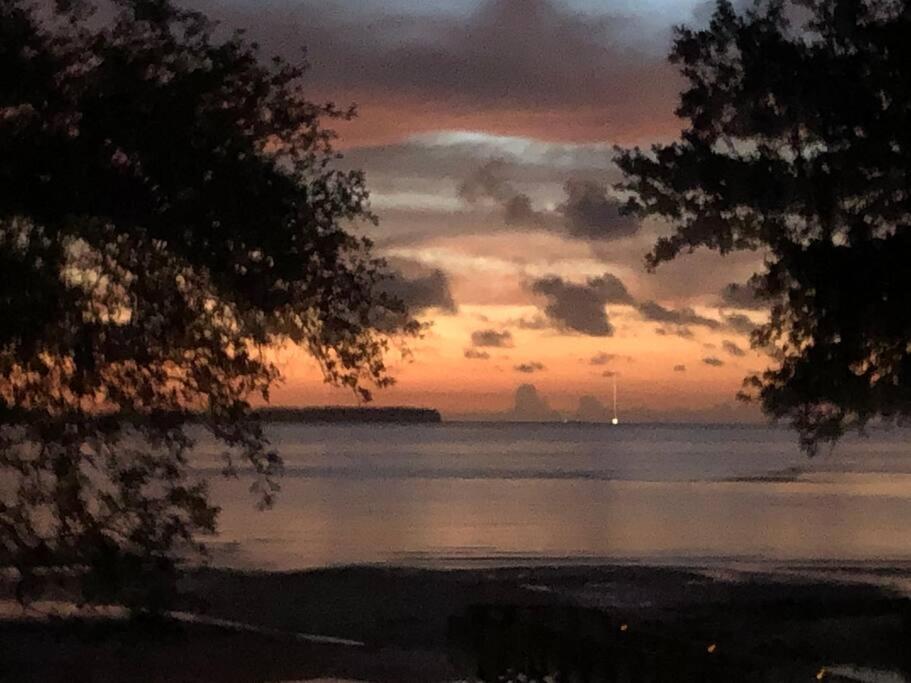 zachód słońca nad zbiornikiem wody z drzewami w obiekcie Peaceful Treetop Condo - 2br/2ba w mieście Hilton Head Island