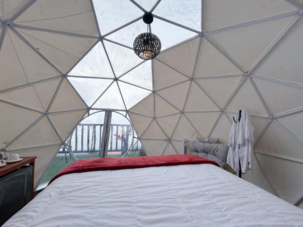 a room with a bed in a geodesic dome at Glamping Mirador Colina. in San Francisco
