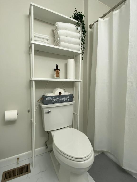 a white bathroom with a toilet and a shower at Boston 2bd- Walk to Harvard, MIT, subway Parking in Somerville