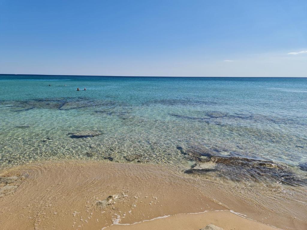 een strand met mensen die in het water zwemmen bij Appartamenti Mirante in Campomarino