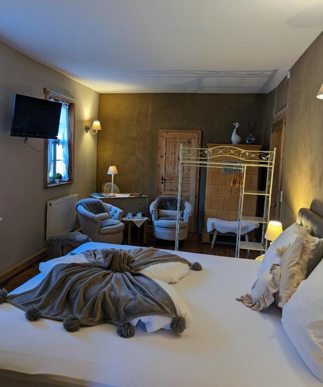 Postel nebo postele na pokoji v ubytování Schmidtalien Schlemmen und Schlummern