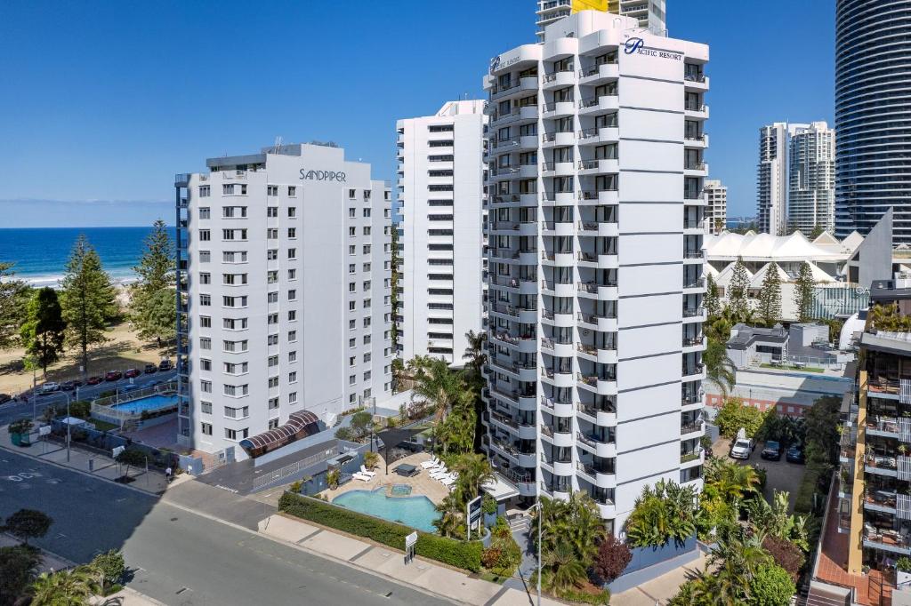 an aerial view of a city with tall buildings at Pacific Resort Broadbeach in Gold Coast