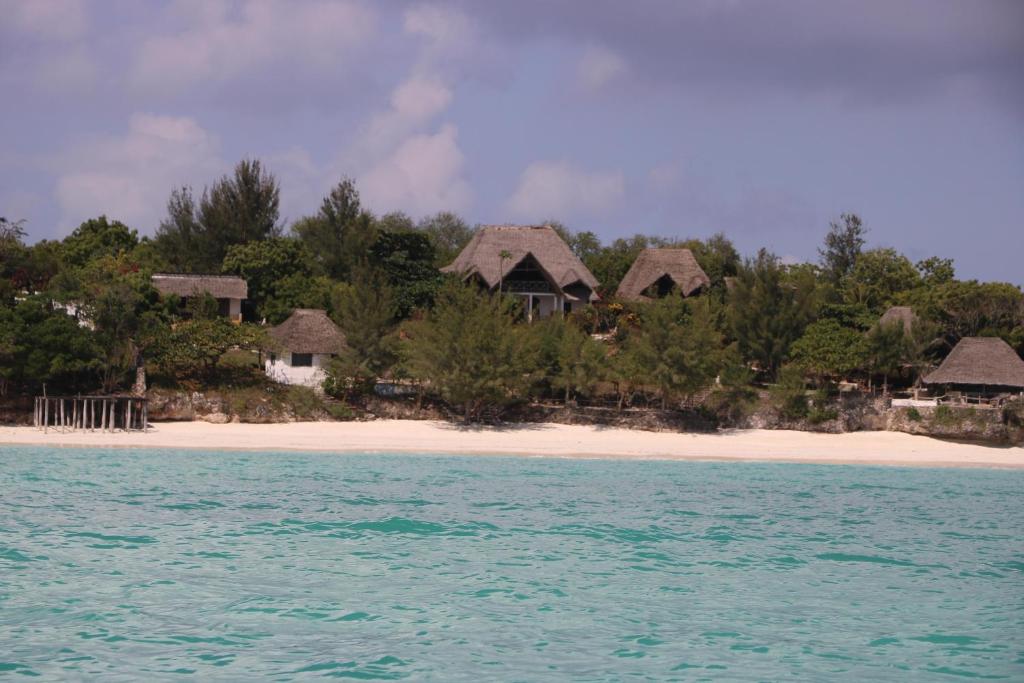 un grupo de bungalows en una isla en el océano en Sazani Beach Lodge and Tidal Lounge en Nungwi
