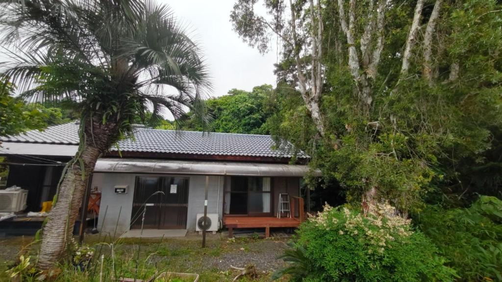 una casa con una palmera delante de ella en Whole house rental inn Horizon line - Vacation STAY 18087v en Yakushima