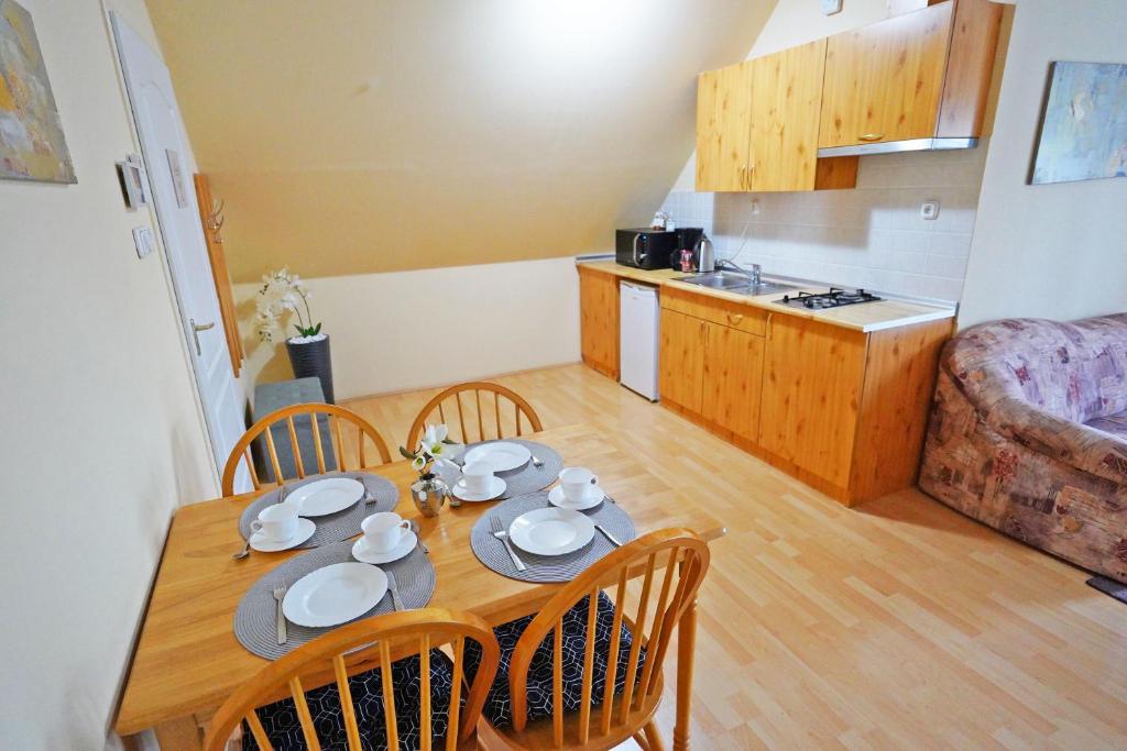 Kuchyň nebo kuchyňský kout v ubytování Apartman Brigitte Bükfürdő