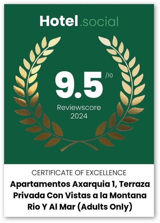 Certifikát, hodnocení, plakát nebo jiný dokument vystavený v ubytování Apartamentos Axarquia , Frigiliana, terraza privada con vistas a la montaña rio y al mar