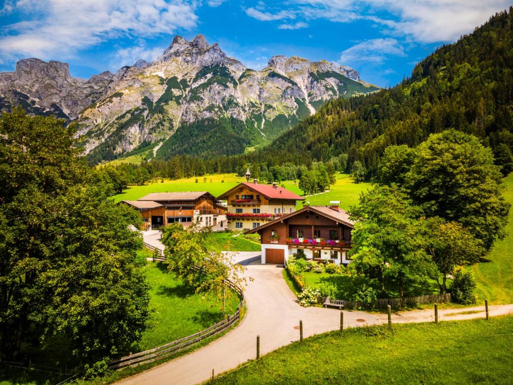 un pueblo de montaña en los Alpes suizos en Bio Bauernhof Vorderoberlehen en Werfenweng