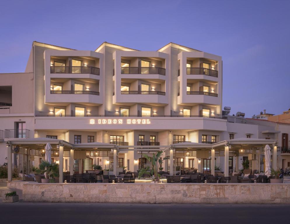 a rendering of the hotel rooms at dusk at Hotel Ideon in Rethymno Town