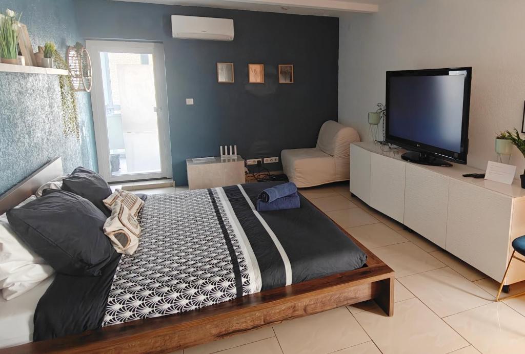 TV a/nebo společenská místnost v ubytování Suite 2 lits Auberge du Manala Hôtel 24 24 proche Basel