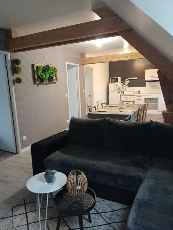 un soggiorno con un divano e un tavolo di appart 2 chambres a Noyen-sur-Sarthe