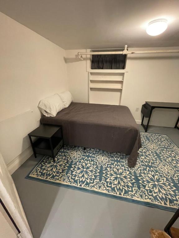 - une petite chambre avec un lit et un tapis dans l'établissement The Cozy Budget - Room near Liberty!, à Lynchburg