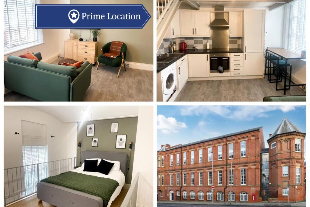 a collage of four pictures of a apartment at Charming 1BR Apartment in Nottingham in Nottingham