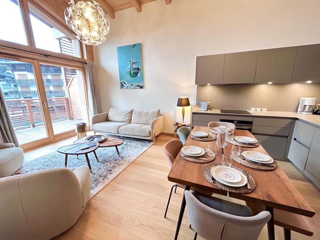 Appartement de standing 3 chambres, terrasse, centre Les Gets, proche commerces, parking inclus